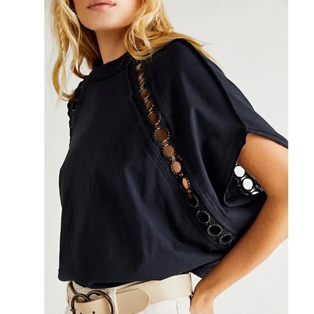 FREE PEOPLE 
Rough Around The Edges Top - Smokey Wings Black New NWT Small